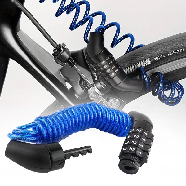 lucchetto per bici, lucchetto a cavo per bici, antifurto per bici, lucchetto a combinazione a 4 cifre