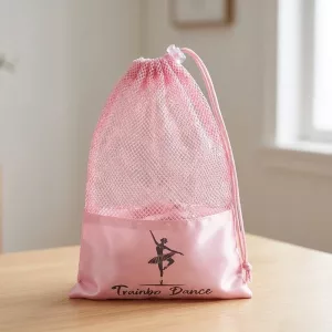 Borsa traspirante in rete con coulisse per riporre scarpe da danza