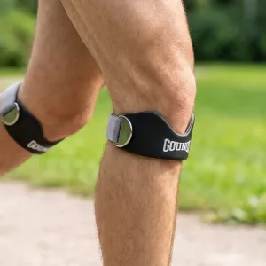 Tutore di supporto regolabile per ginocchio in 2 pezzi con fascia in silicone per tendine rotuleo
