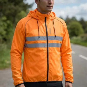 Giacca antivento da ciclismo ultraleggera con cappuccio, impermeabile e riflettente