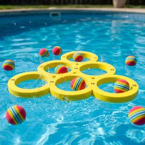 Gioco da piscina con anelli e palline da lanciare