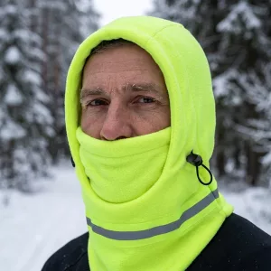 Maschera facciale riflettente in pile, caldo passamontagna con cordino